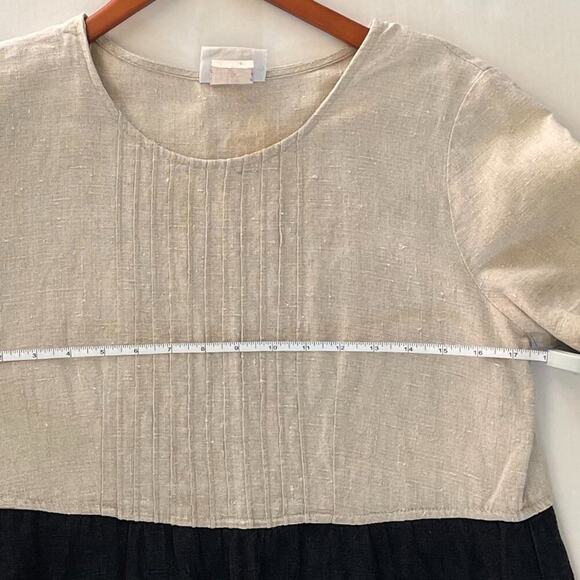 Vintage Colorblock Linen Short Sleeve Maxi Dress, Black, Tan, Size 12 - Picture 6 of 11